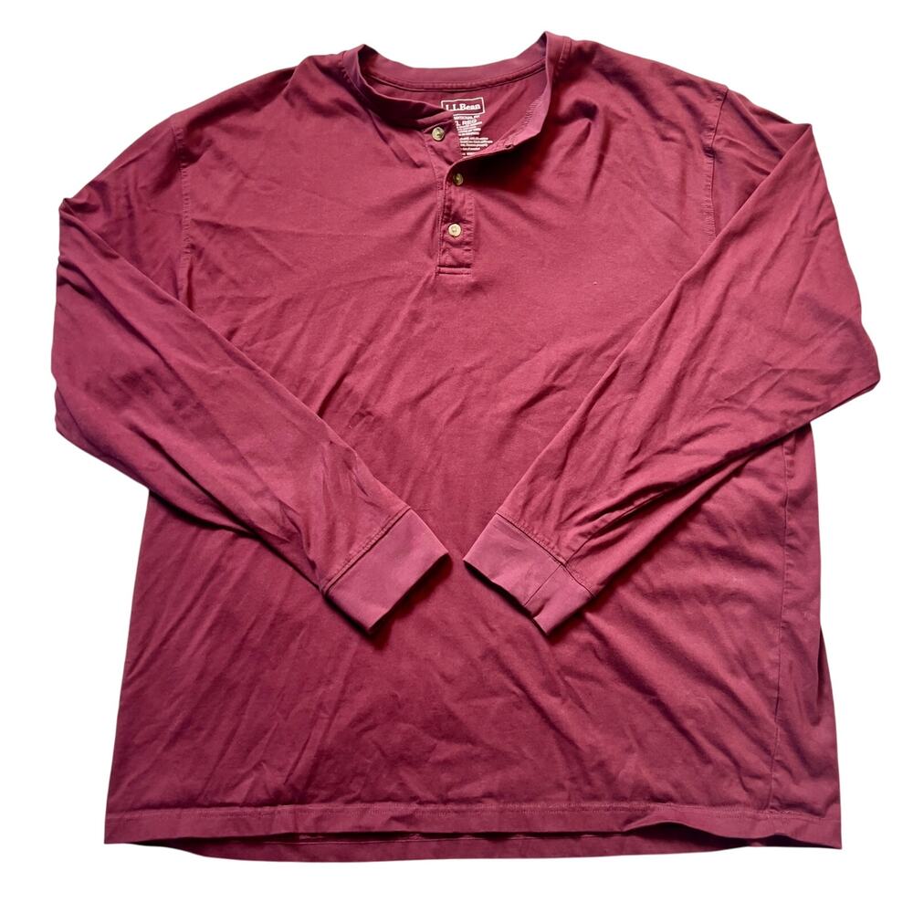L.L.Bean Traditional Fit Henley Shirt Men’s Size XL Red Long Sleeve 100% Cotton